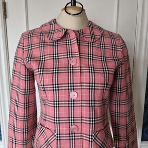Pink Plaid Tailored Blazer with Peter Pan Collar - size Med - 90s y2k, academia